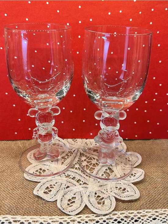 Other - VTG Disney Mickey & Minnie 3D Figure Stem Wine Glass Set w/ Box Disney Wedding